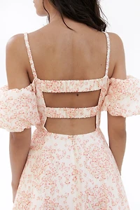 Robe à épaules dénudées en lin mélangé