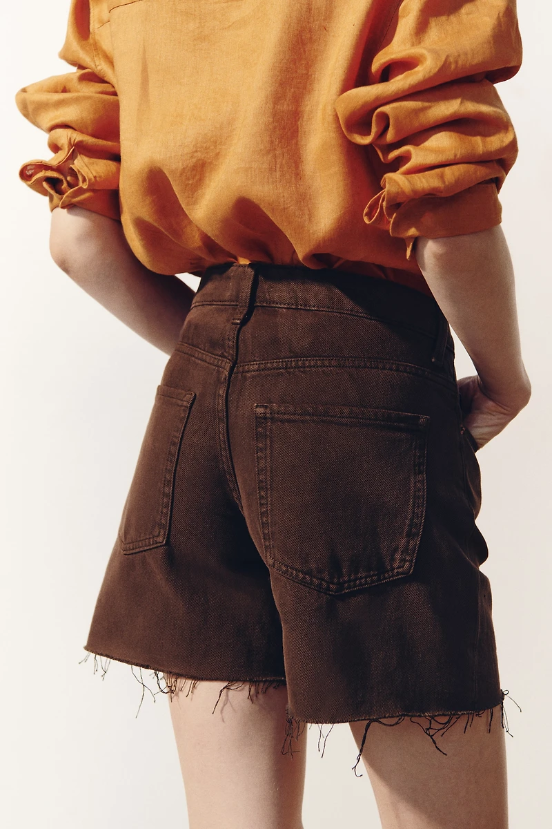 Raw-Edge Denim Shorts