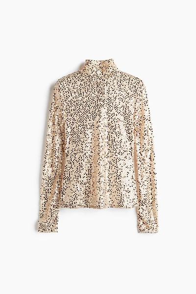 Sequined Mock Turtleneck Top