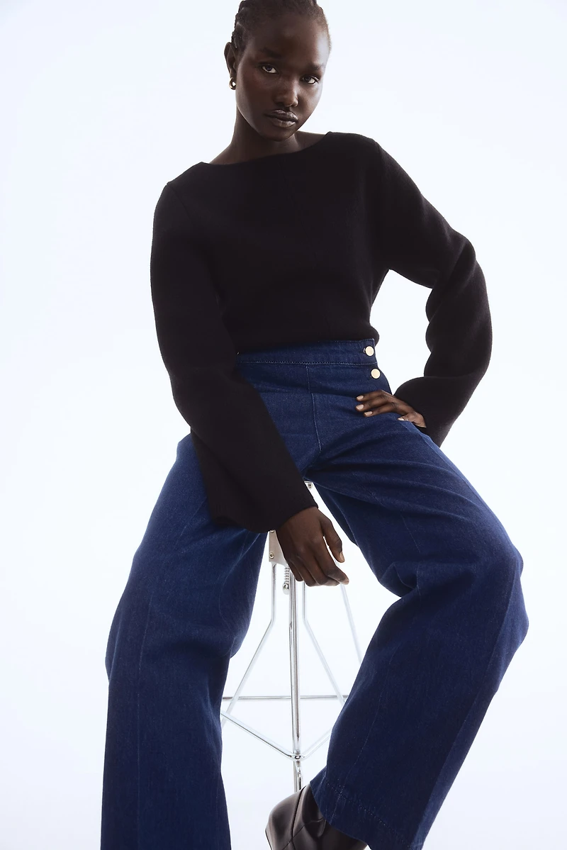 Button-Detail Denim Pants