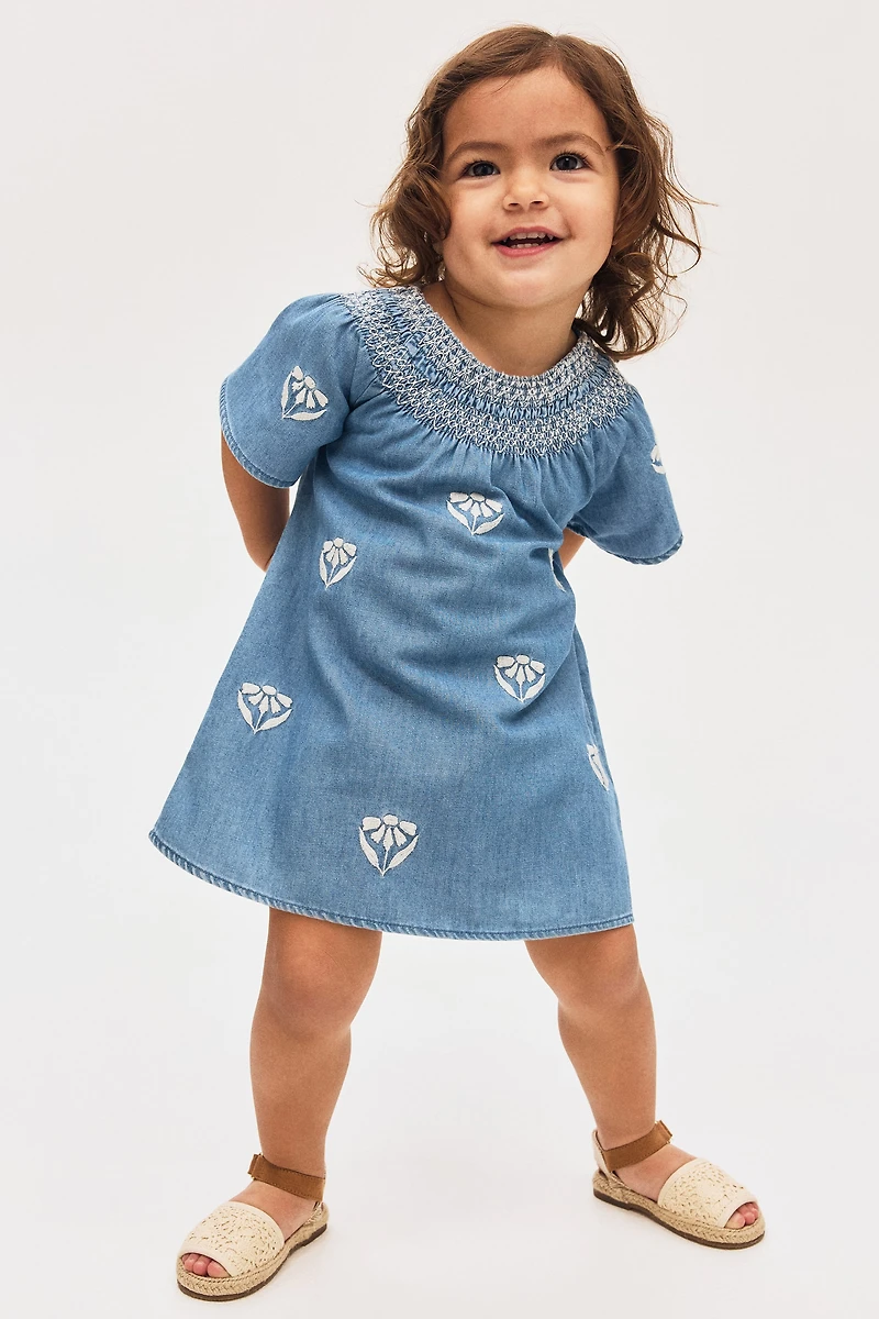 Embroidered-Detail Denim Dress