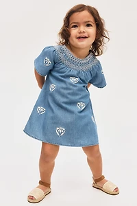 Embroidered-Detail Denim Dress