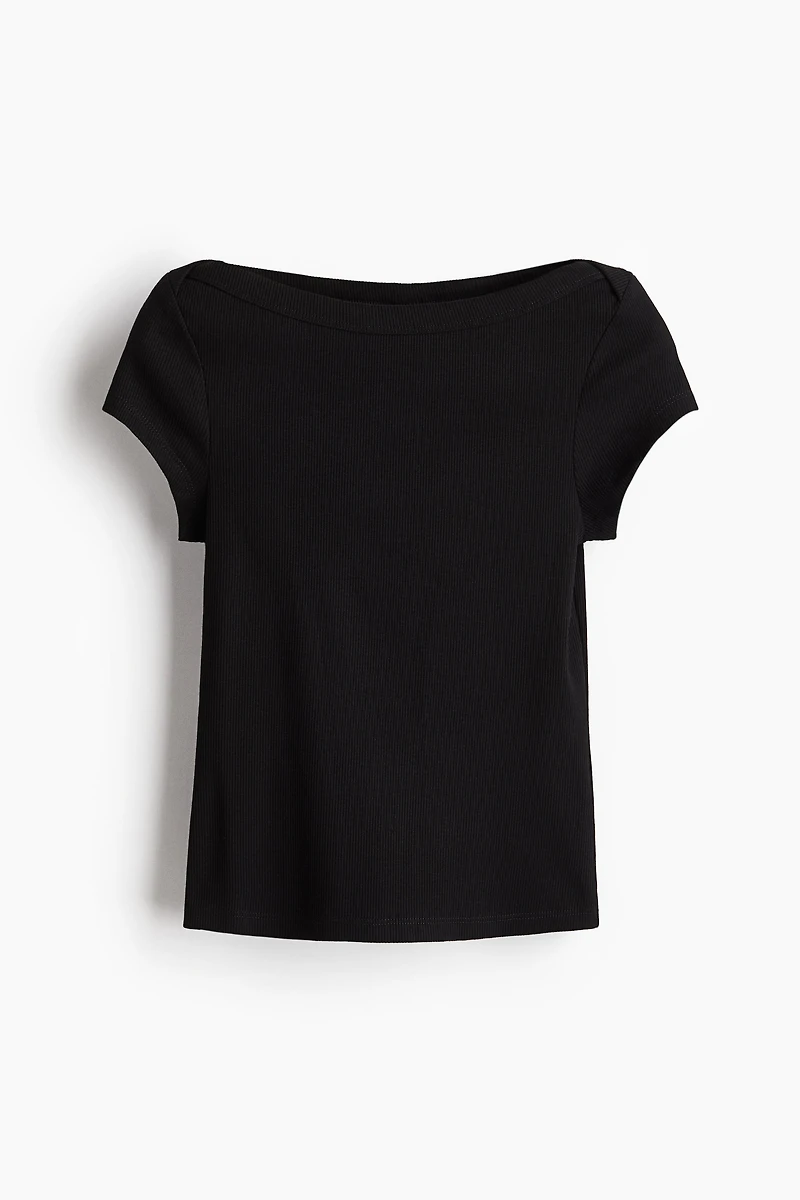 Ribbed Boat-Neck Top