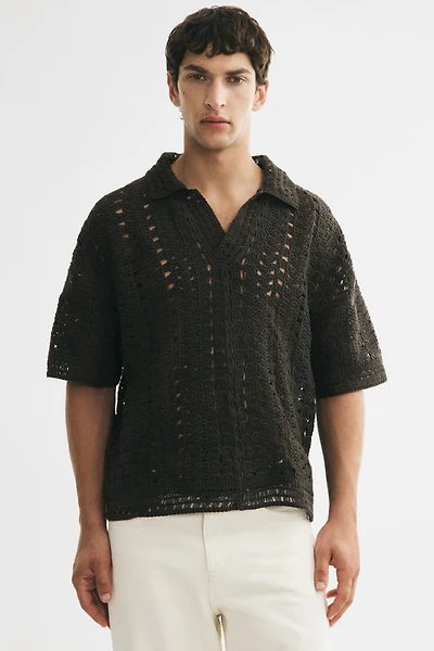 Relaxed-Fit Crochet-Look Polo Shirt