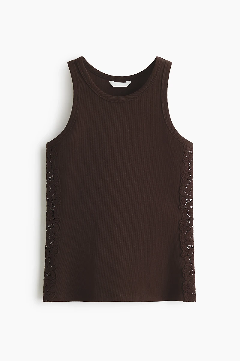 Ribbed Lace-Inset Tank Top