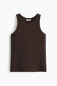 Ribbed Lace-Inset Tank Top