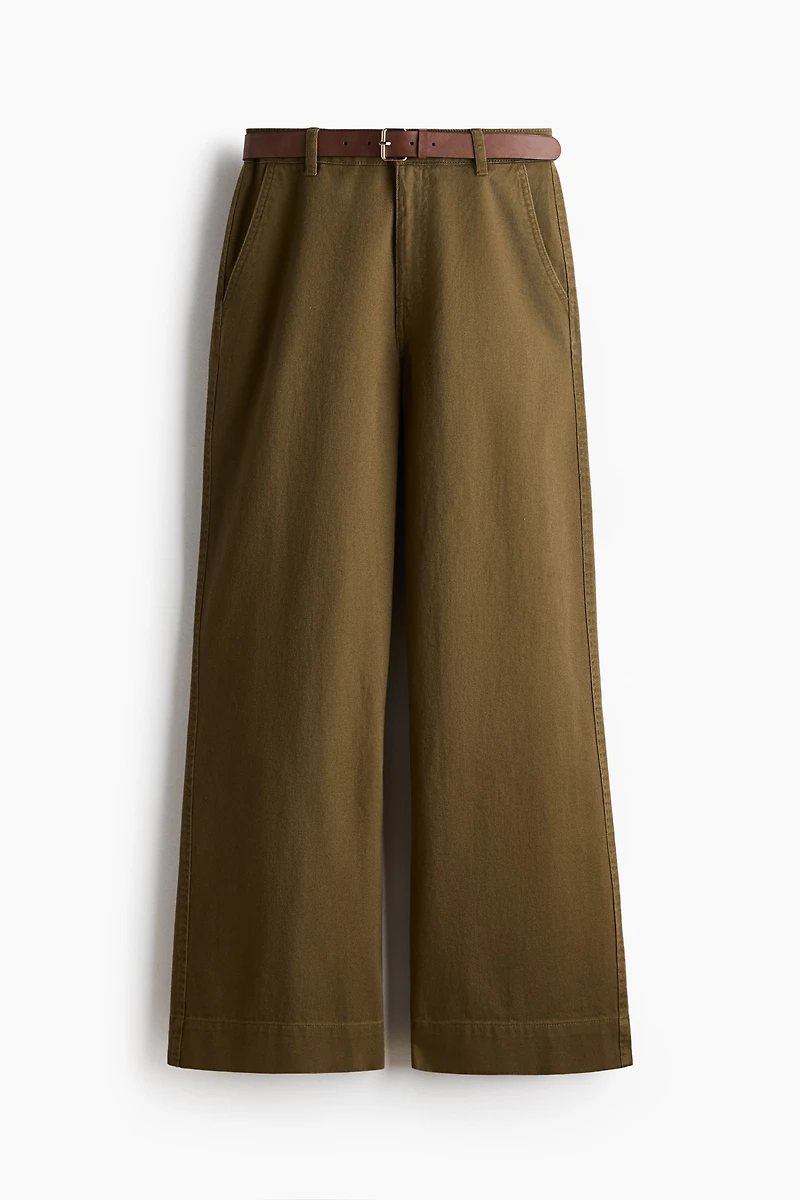 Wide Belted Twill Pants