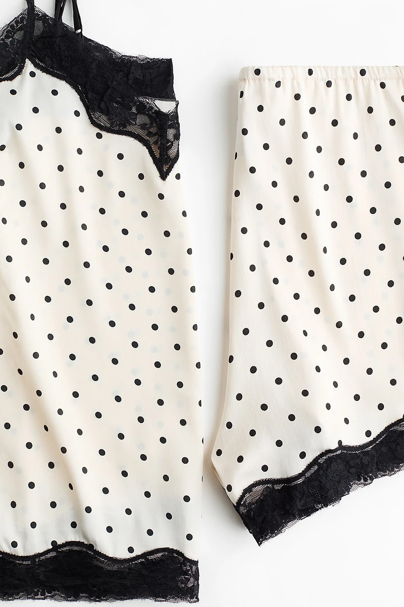 Lace-Trimmed Satin Pajamas