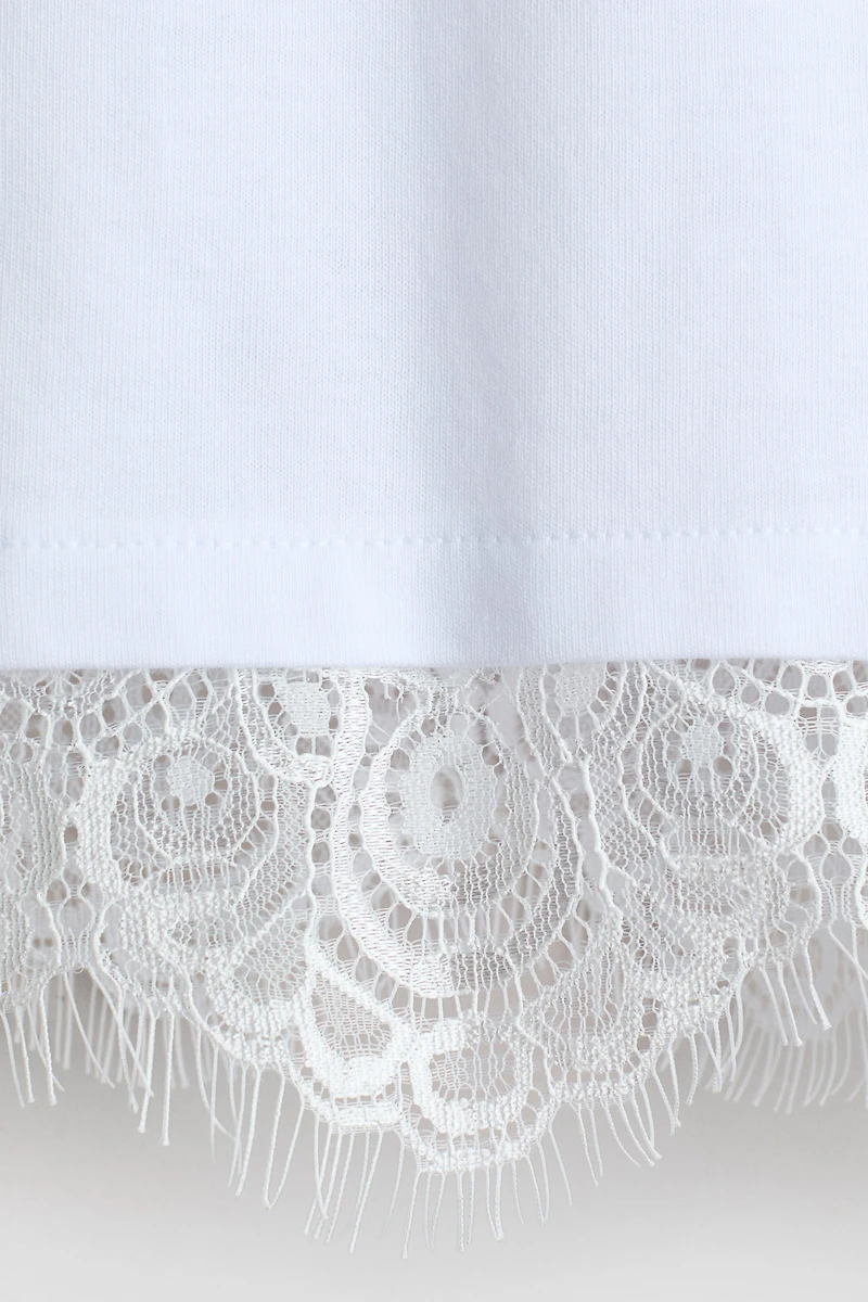 Lace-Trimmed Cotton T-Shirt