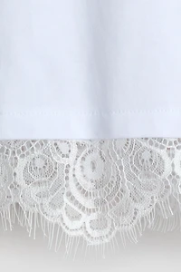 Lace-Trimmed Cotton T-Shirt