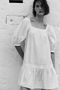 Puff-Sleeved Poplin Dress