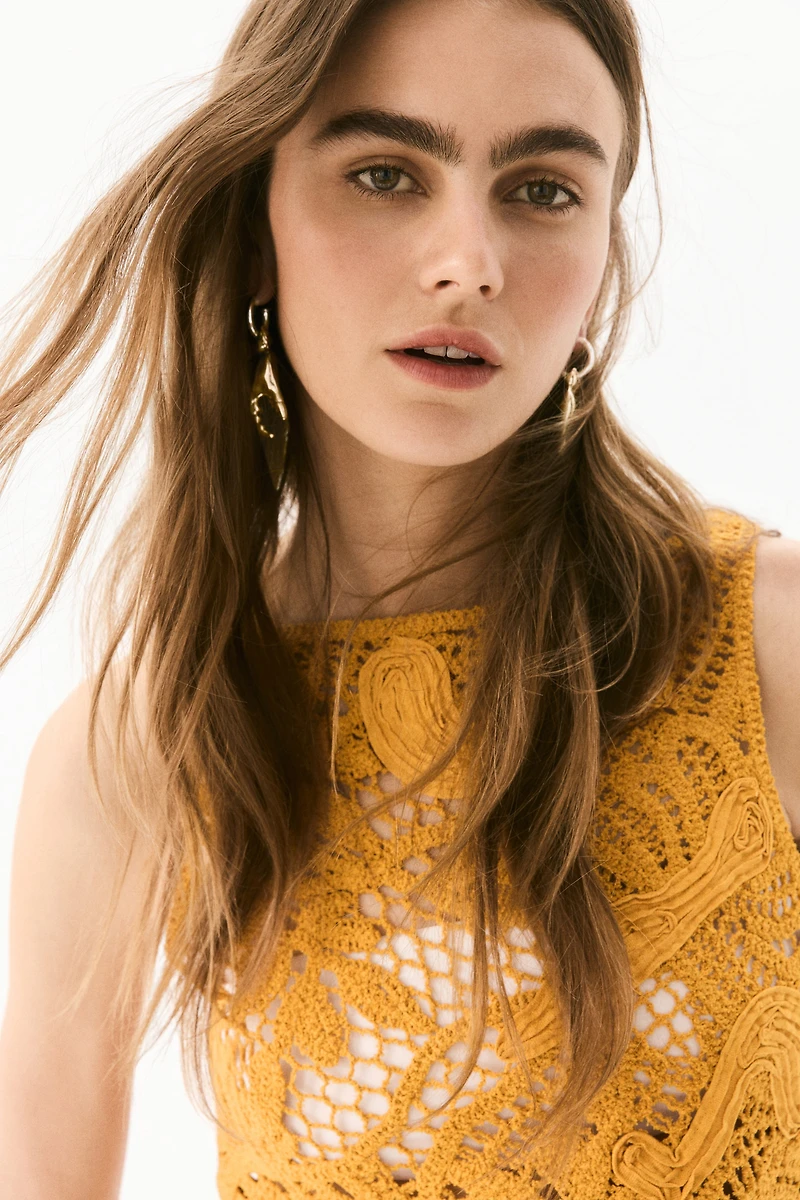 Sleeveless Crochet-Look Top