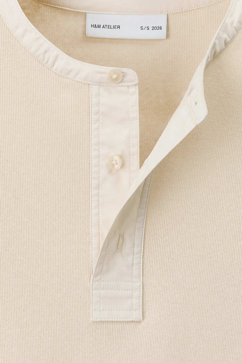 T-shirt à col tunisien ample en lin mélangé