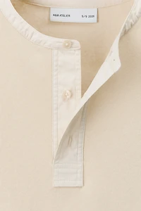 T-shirt à col tunisien ample en lin mélangé