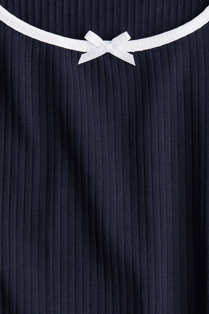 Overlocked-Trim Dress with Flared Skirt