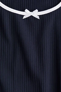 Overlocked-Trim Dress with Flared Skirt