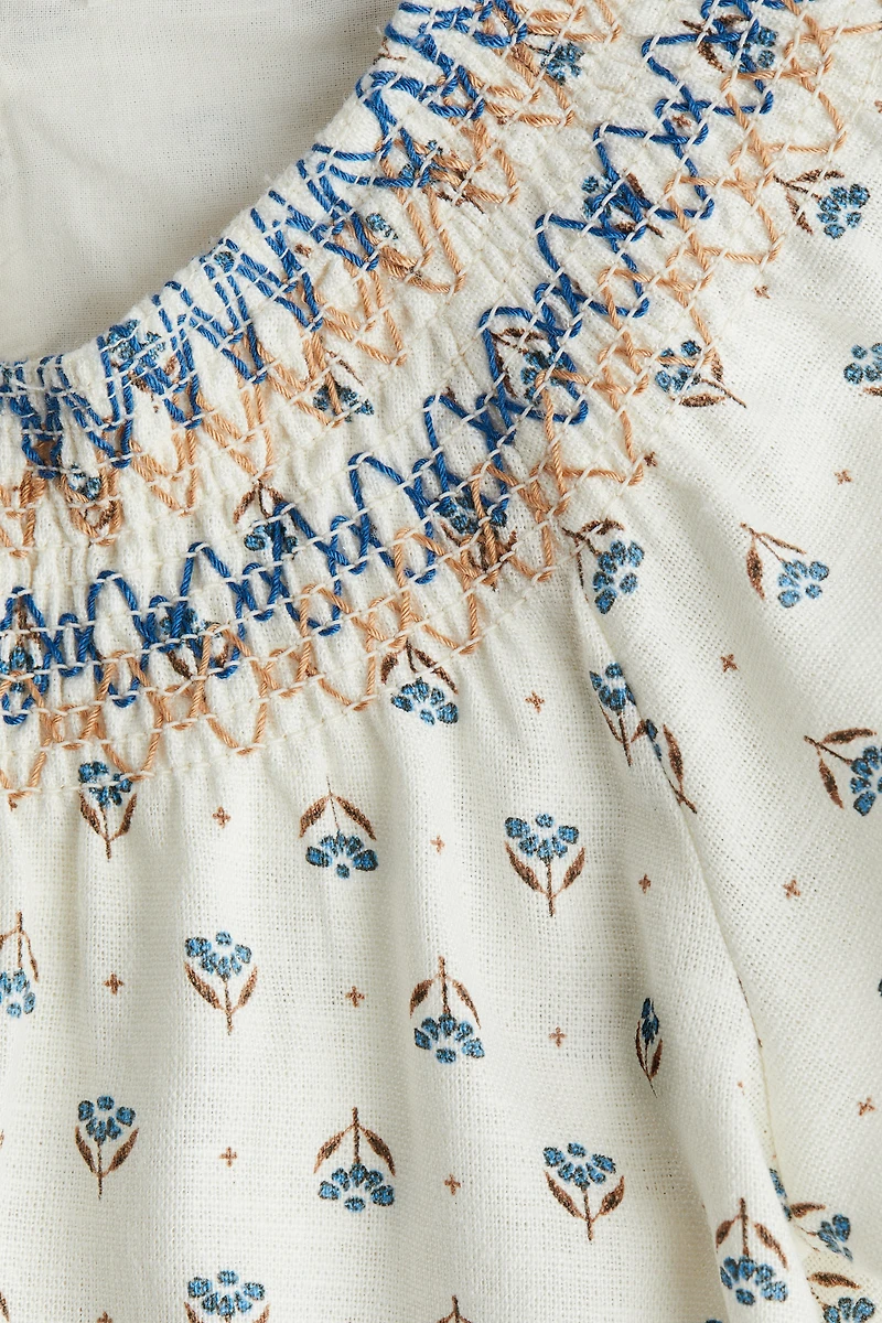 Smocked-Detail A-Line Dress