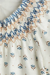 Smocked-Detail A-Line Dress