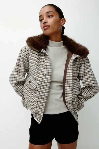 Twill Jacket with Fluffy Collar