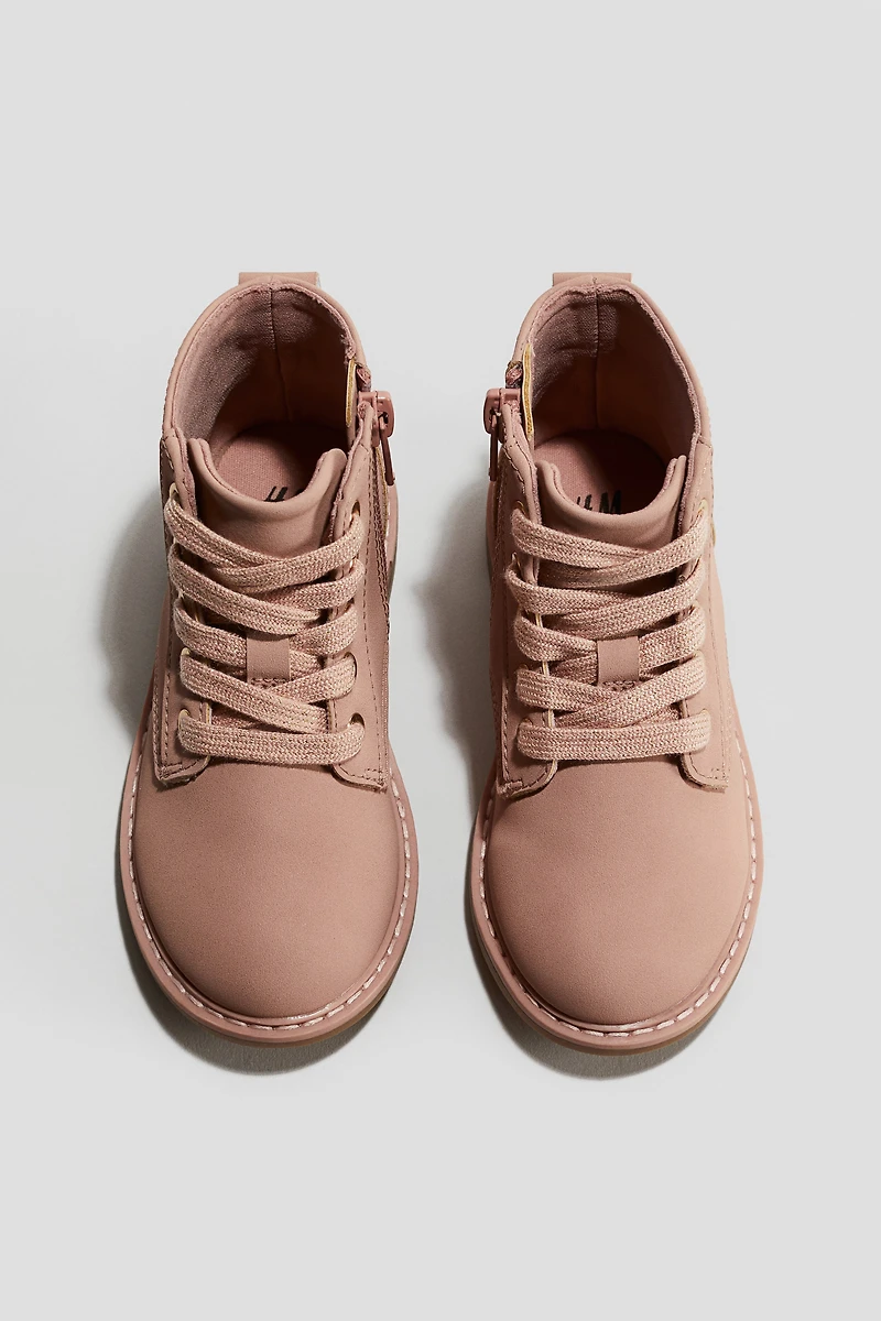 Embroidered-Detail Lace-Up Boots