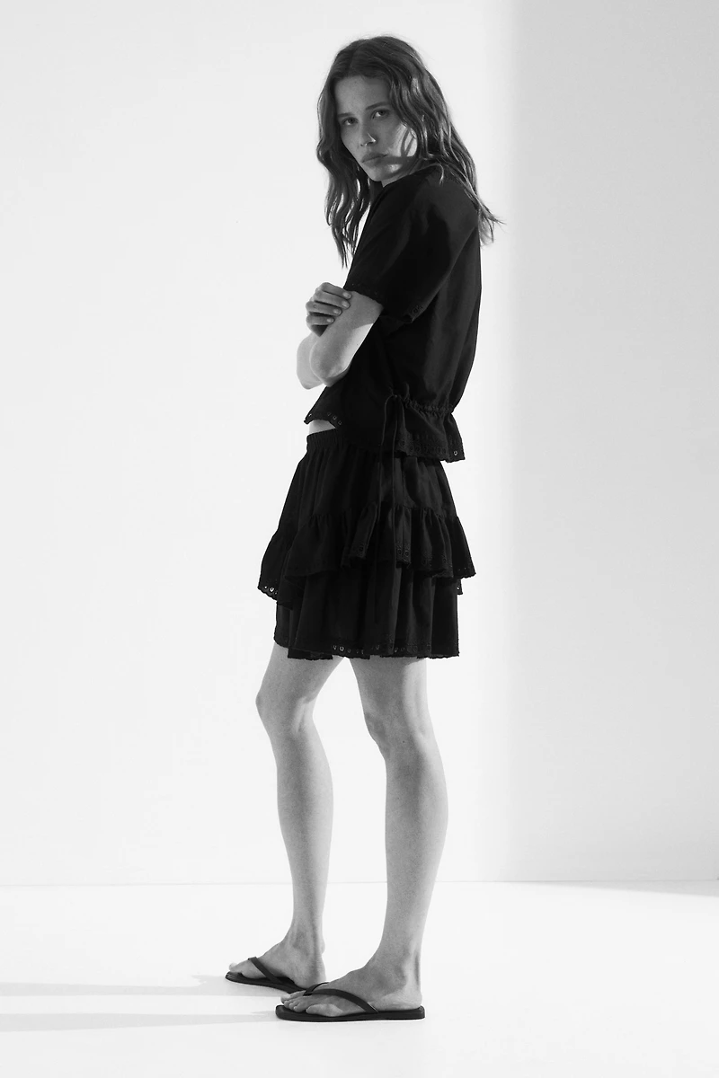 Tiered Skirt with Eyelet Embroidery