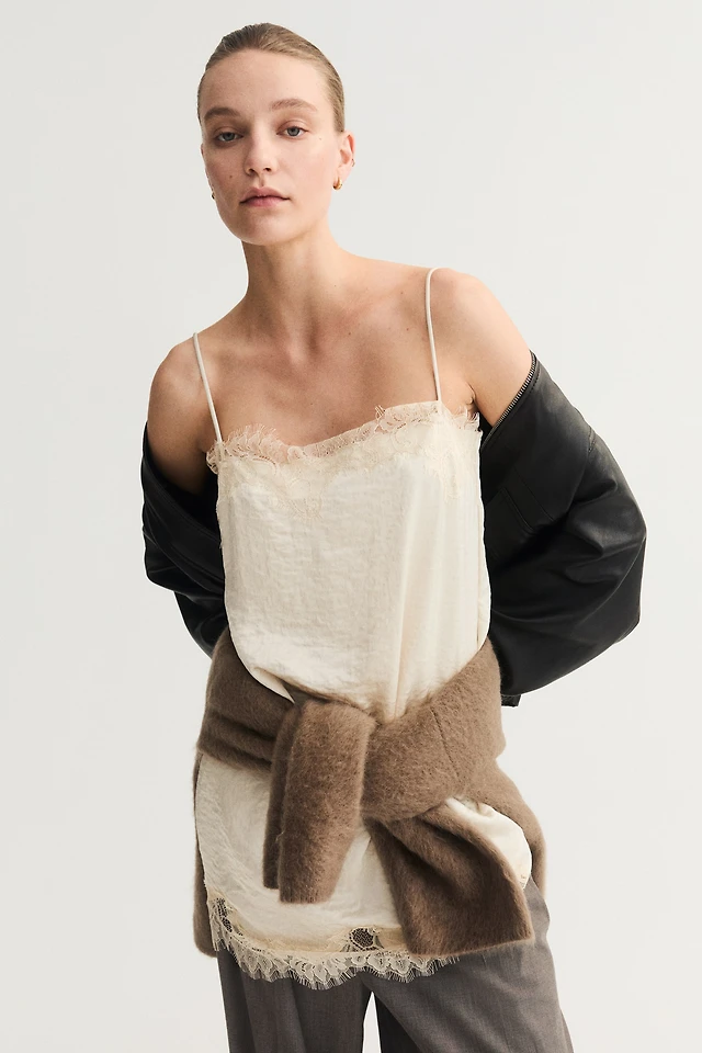 lace trimmed slip dress h&m H&M Lace-Trimmed Slip Dress