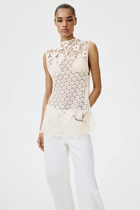 Crochet-Look Top with Tie Belt