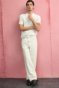 Slim-Fit Cable-Knit Polo Shirt
