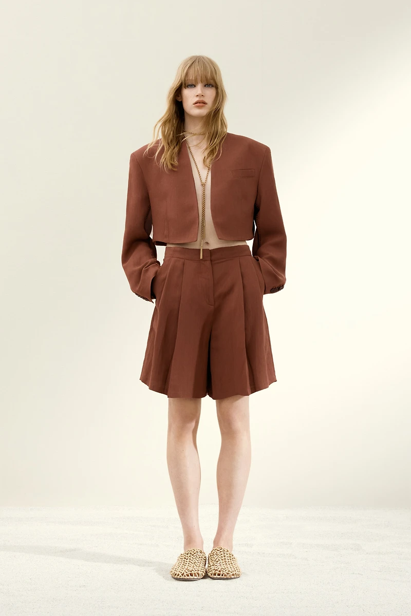 Cropped Linen-Blend Blazer