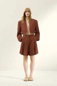 Cropped Linen-Blend Blazer