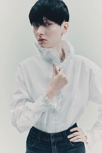 Ruffle-Trimmed Cotton Shirt