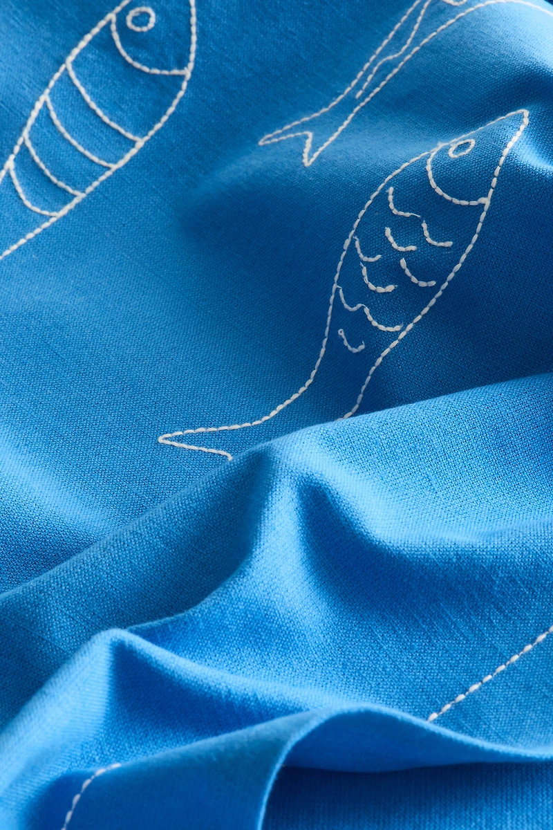 Embroidered-Motif Linen-Blend Table Runner