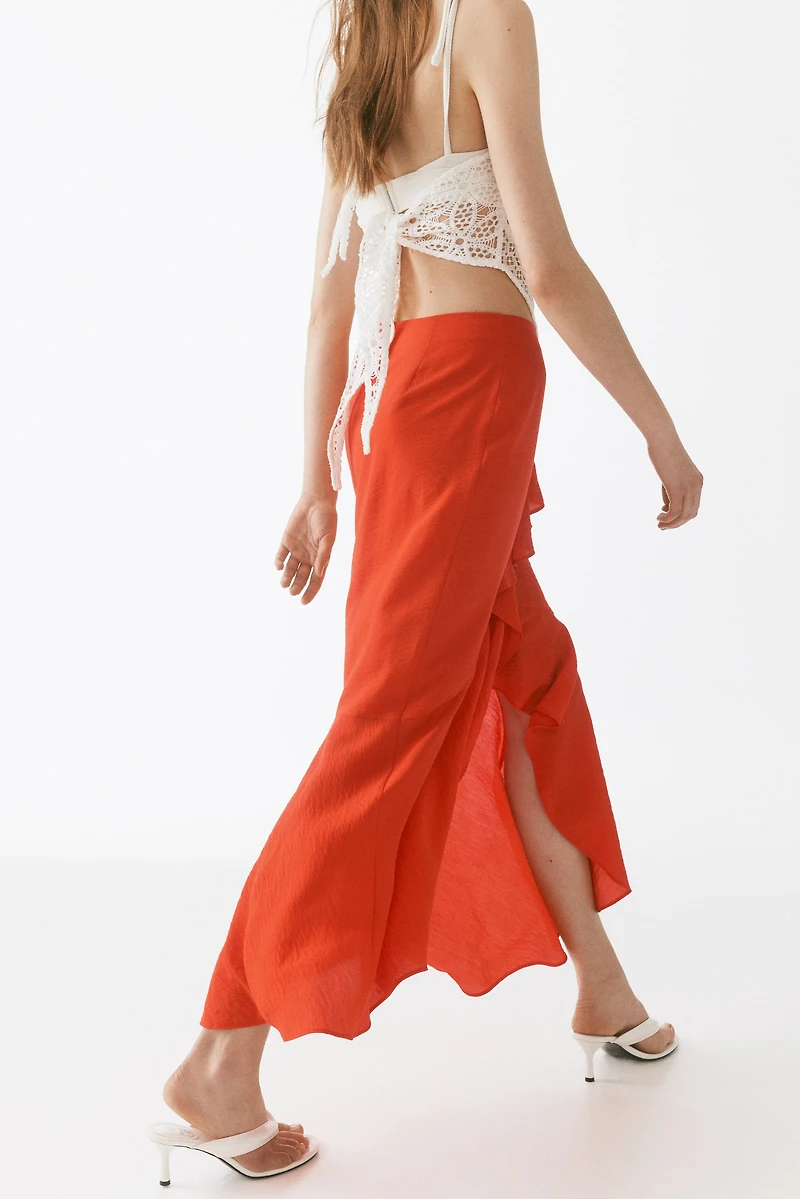 Flounce-trimmed viscose-blend skirt