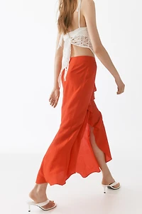 Flounce-trimmed viscose-blend skirt