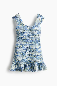Gathered Ruffle-Trimmed Dress