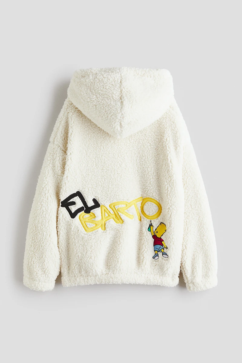 Teddy Fleece Hoodie with Embroidered Motif