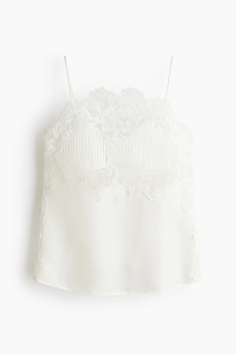 Linen-Blend Lace-Detail Top