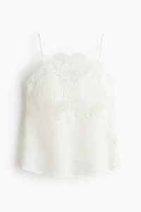 Linen-Blend Lace-Detail Top