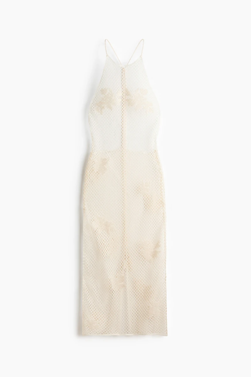 Robe dos nu d’aspect crochet avec perles fantaisie