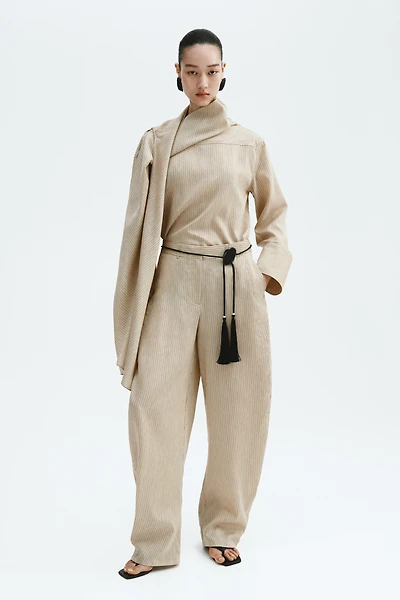 Linen-Blend Barrel Pants