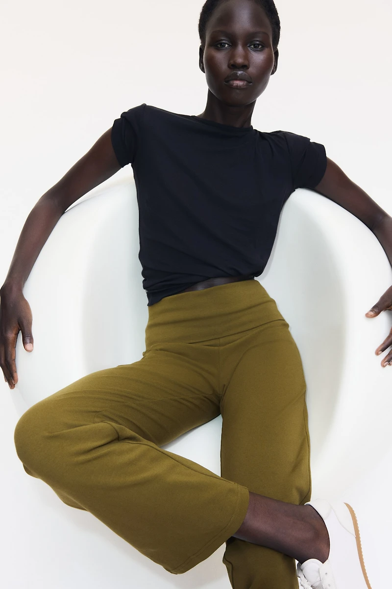 Foldover-Waist Cotton Pants