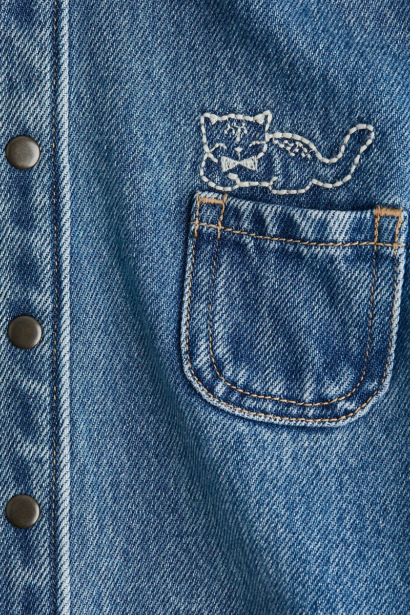 Embroidered-Detail Denim Overshirt
