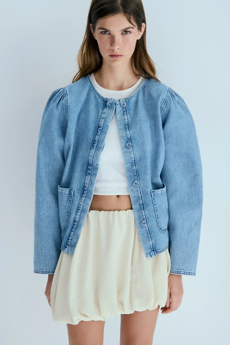 Puff-Sleeved Denim Jacket