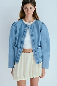 Puff-Sleeved Denim Jacket