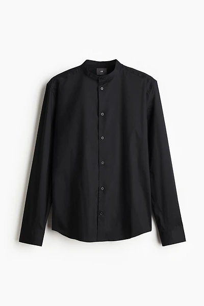 Slim Fit Band-Collar Shirt