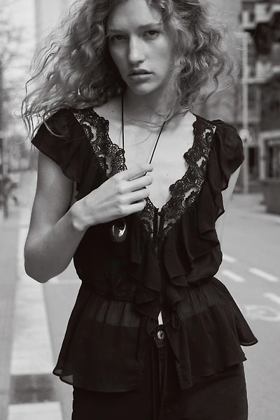 Flounce-Trimmed Lyocell Top