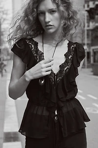 Flounce-Trimmed Lyocell Top