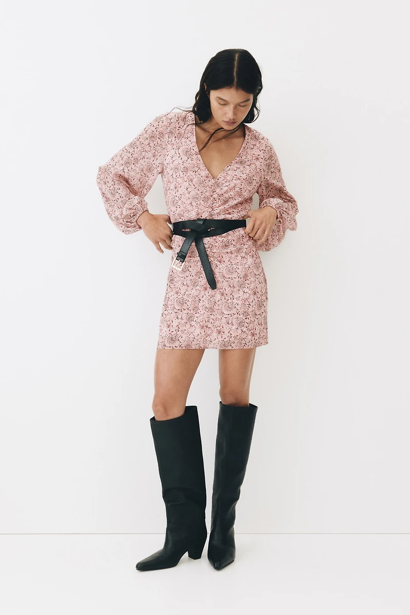 Button-Detail Crinkled Dress