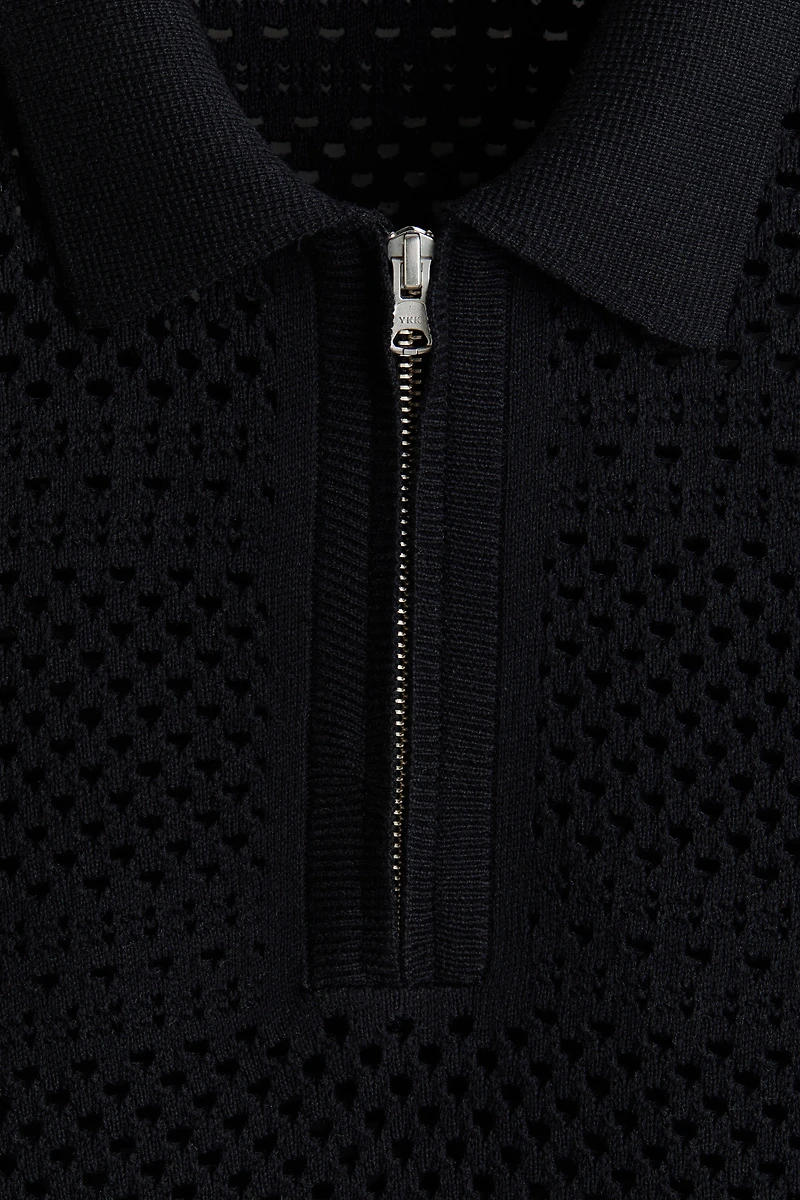Relaxed-Fit Open-Knit Polo Shirt