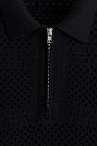 Relaxed-Fit Open-Knit Polo Shirt